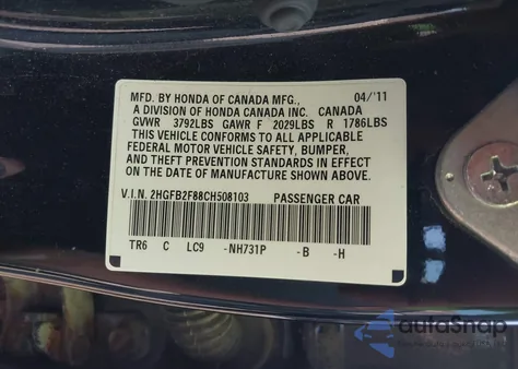 2012 Honda Civic Ex z USA, uszkodzony, nr VIN 2HGFB2F88CH508103